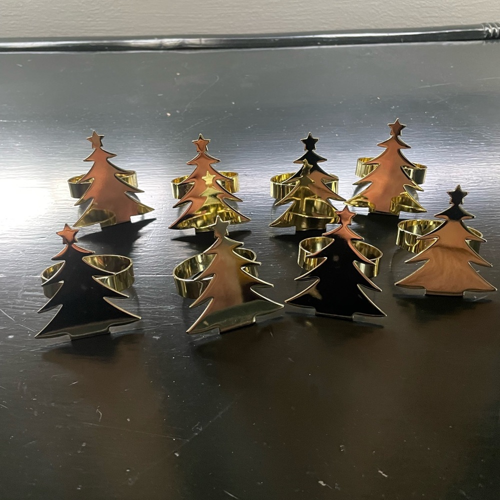 Christmas Tree’s Gold Tone Napkin Holder’s Set 8